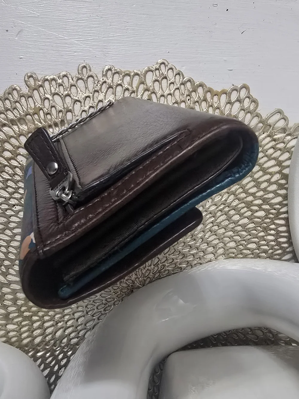 Fossil Teal Floral Leather Wallet